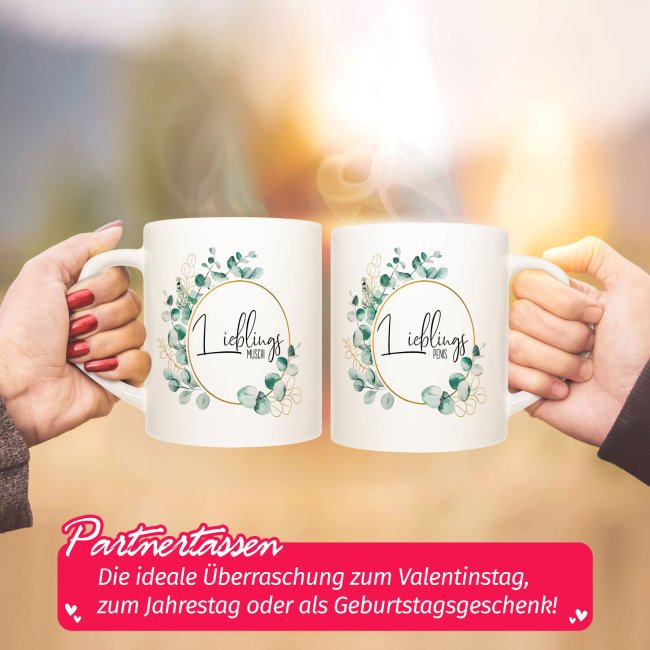 Partner-Tassen - Lieblings - 2er-Set mit Herzhenkel
