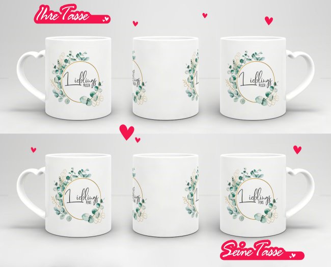 Partner-Tassen - Lieblings - 2er-Set mit Herzhenkel