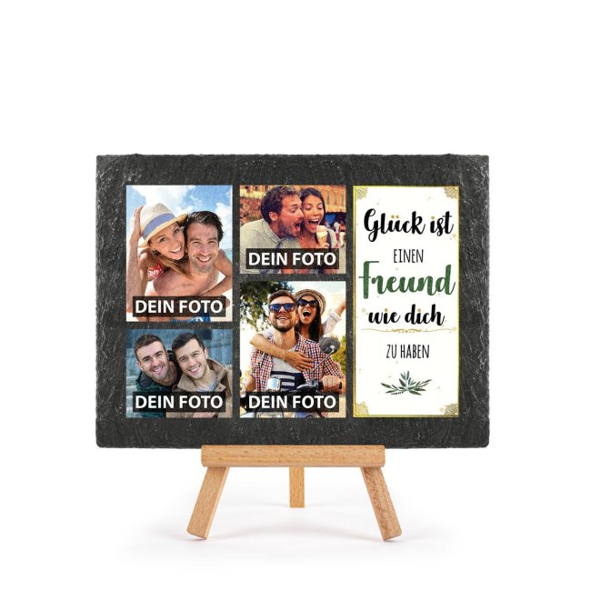 Bedruckte Schieferplatte mit Foto auf Staffelei f&uuml;r den Freund
