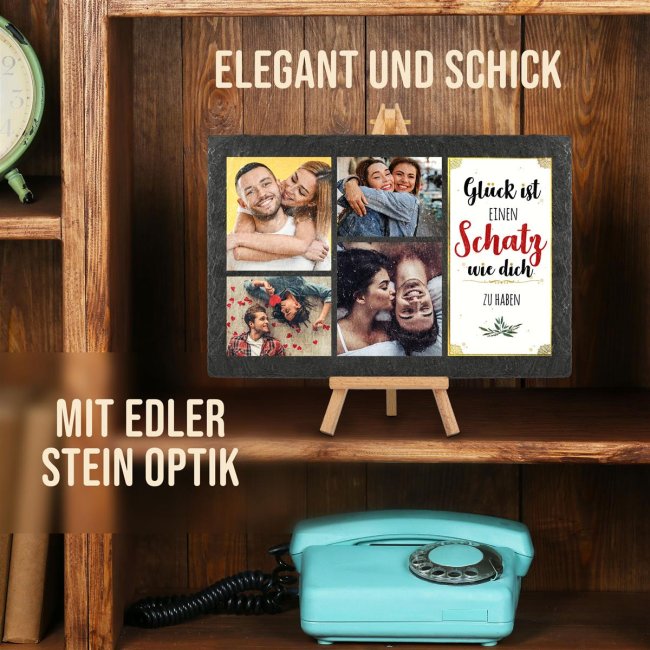 Bedruckte Schieferplatte mit Foto auf Staffelei f&uuml;r den Schatz - 20 x 30 cm - 4 Bilder