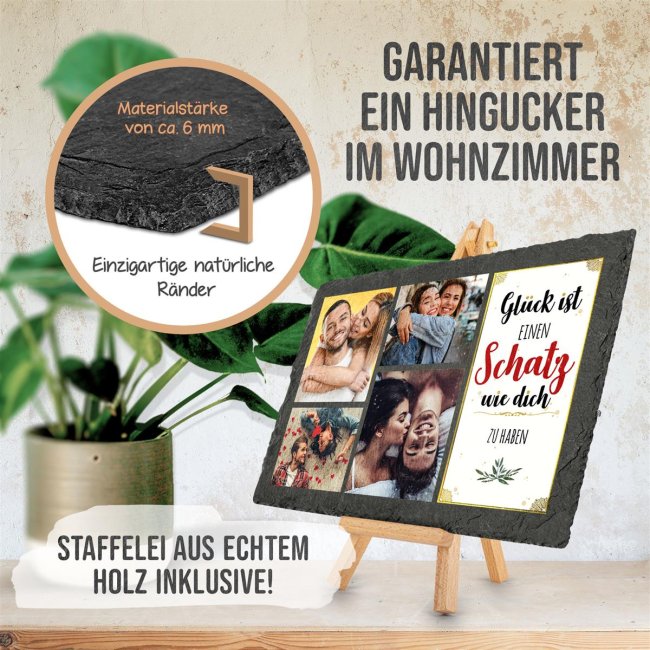 Bedruckte Schieferplatte mit Foto auf Staffelei f&uuml;r den Schatz - 20 x 30 cm - 4 Bilder