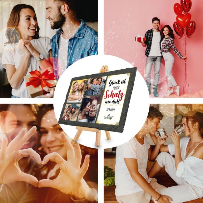 Bedruckte Schieferplatte mit Foto auf Staffelei f&uuml;r den Schatz - 20 x 30 cm - 4 Bilder