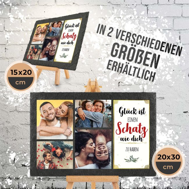 Bedruckte Schieferplatte mit Foto auf Staffelei f&uuml;r den Schatz - 20 x 30 cm - 4 Bilder