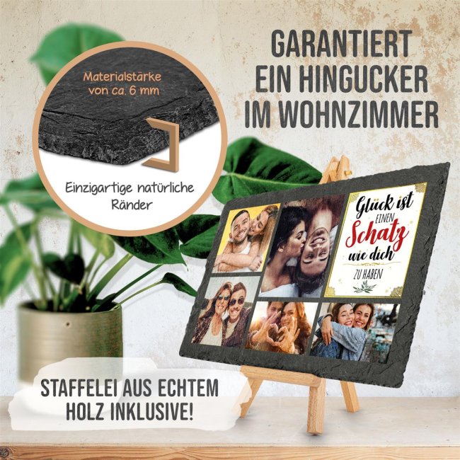 Bedruckte Schieferplatte mit Foto auf Staffelei f&uuml;r den Schatz - 20 x 30 cm - 5 Bilder