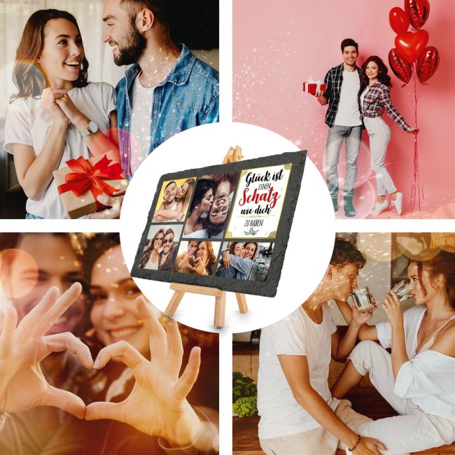 Bedruckte Schieferplatte mit Foto auf Staffelei f&uuml;r den Schatz - 20 x 30 cm - 5 Bilder