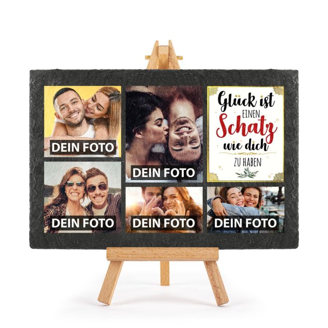 Bedruckte Schieferplatte mit Foto auf Staffelei f&uuml;r den Schatz - 20 x 30 cm - 5 Bilder