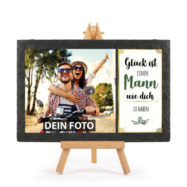 Bedruckte Schieferplatte mit Foto auf Staffelei f&uuml;r den Mann