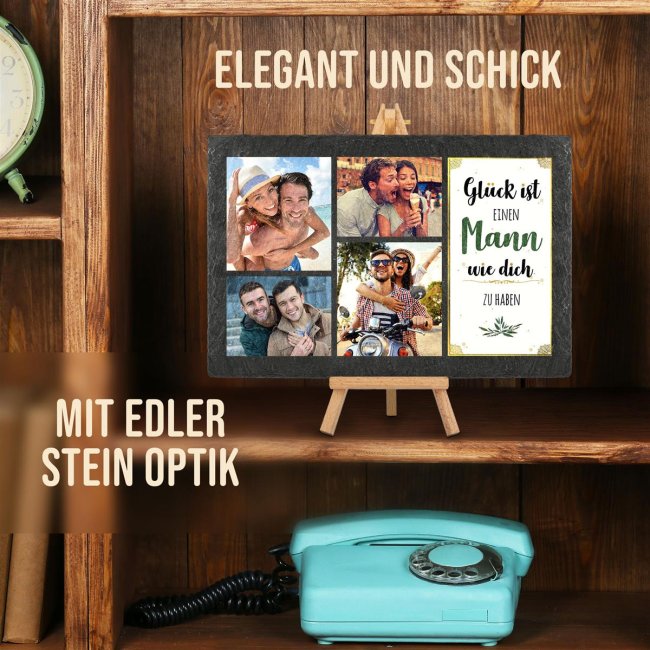 Bedruckte Schieferplatte mit Foto auf Staffelei f&uuml;r den Mann - 20 x 30 cm - 4 Bilder