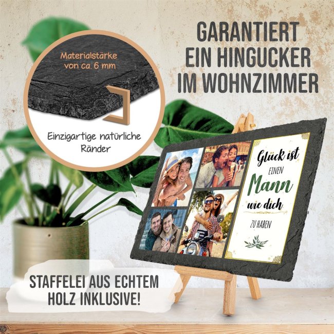 Bedruckte Schieferplatte mit Foto auf Staffelei f&uuml;r den Mann - 20 x 30 cm - 4 Bilder