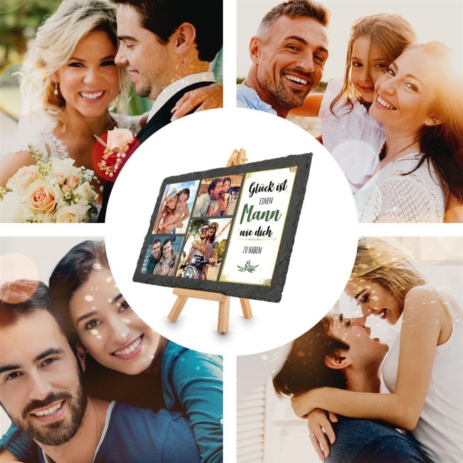 Bedruckte Schieferplatte mit Foto auf Staffelei f&uuml;r den Mann - 20 x 30 cm - 4 Bilder