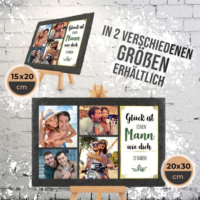 Bedruckte Schieferplatte mit Foto auf Staffelei f&uuml;r den Mann - 20 x 30 cm - 4 Bilder