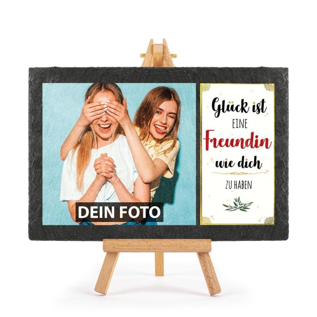 Bedruckte Schieferplatte mit Foto auf Staffelei f&uuml;r die Freundin