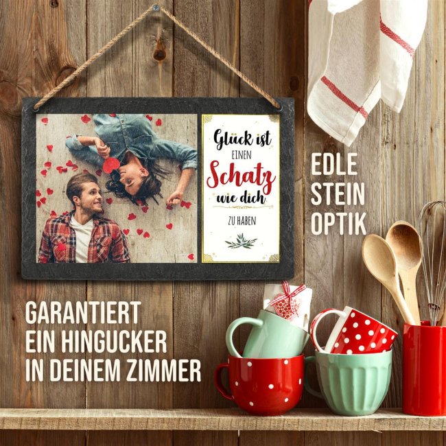Bedruckte Schieferplatte mit Foto f&uuml;r den Schatz gestalten - zum Aufh&auml;ngen