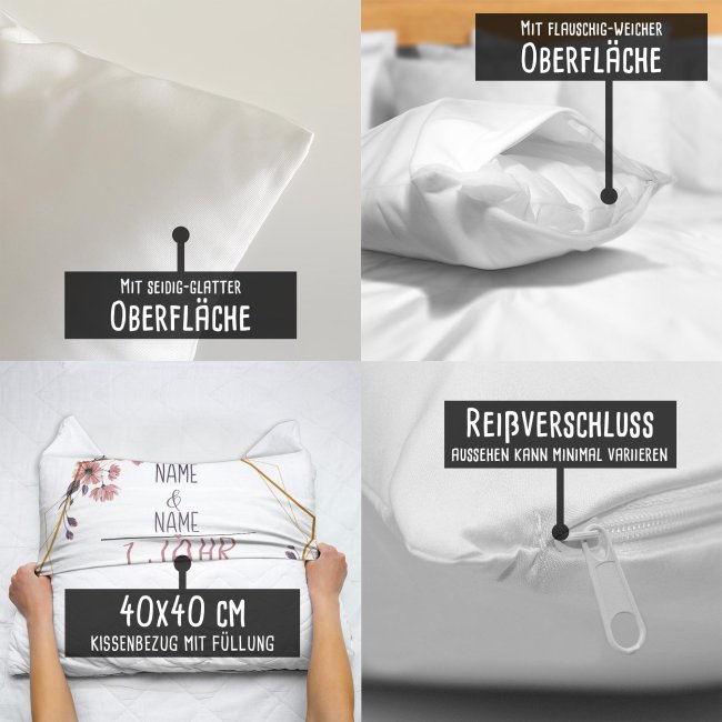 Hochzeitstag Kissen - Papierhochzeit - mit Name &amp; Datum - Kissen Polyester Wei&szlig;