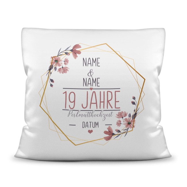 Hochzeitstag Kissen - Perlmutthochzeit - mit Name &amp; Datum - Kissen Polyester Wei&szlig;