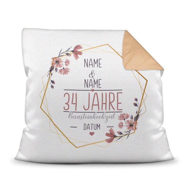 Hochzeitstag Kissen - Bernsteinhochzeit - mit Name &amp; Datum - R&uuml;ckseite Mokka