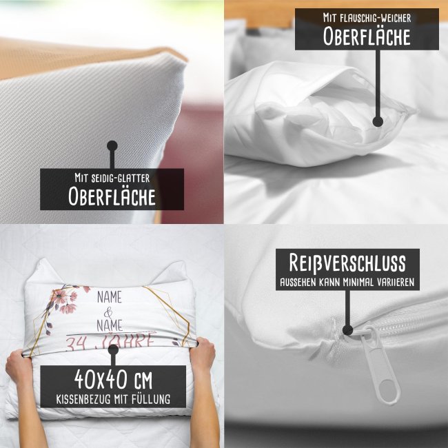 Hochzeitstag Kissen - Bernsteinhochzeit - mit Name &amp; Datum - R&uuml;ckseite Mokka