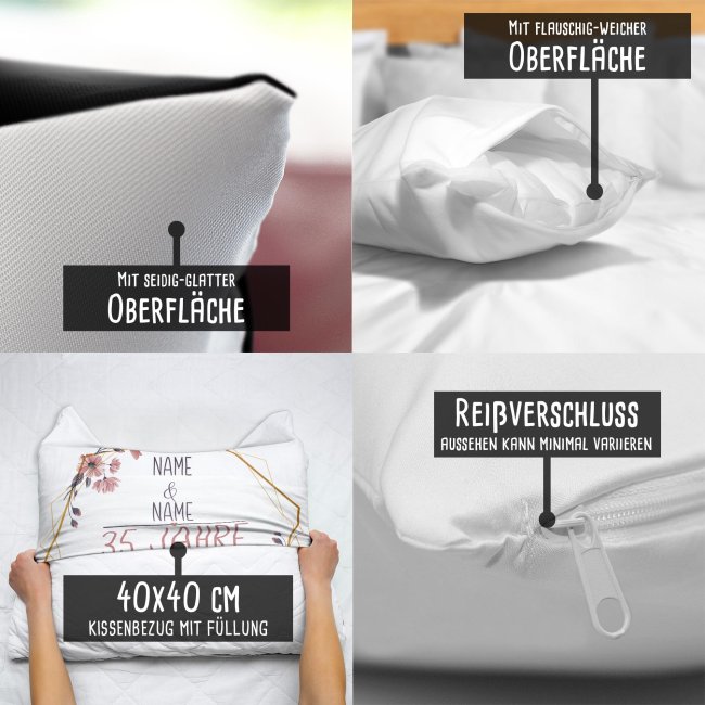 Hochzeitstag Kissen - Leinwandhochzeit - mit Name &amp; Datum - R&uuml;ckseite Schwarz