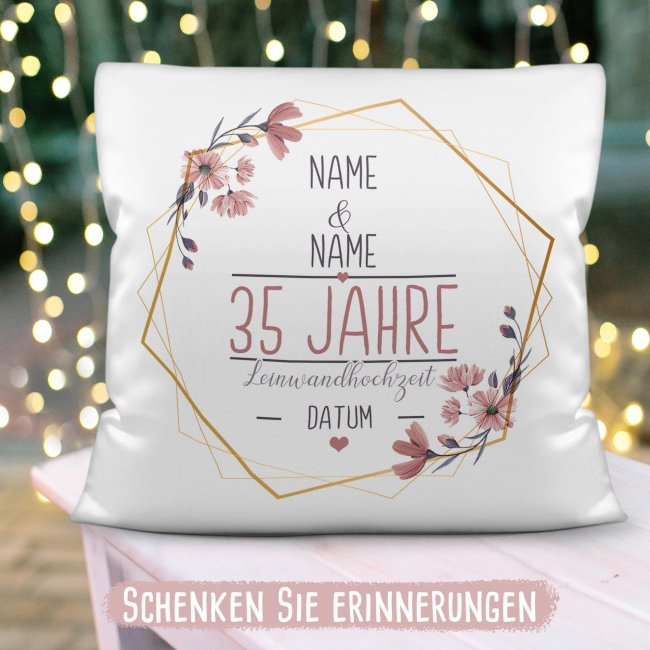 Hochzeitstag Kissen - Leinwandhochzeit - mit Name &amp; Datum - R&uuml;ckseite Schwarz