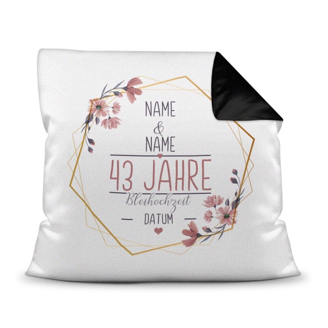 Hochzeitstag Kissen - Bleihochzeit - mit Name &amp; Datum - R&uuml;ckseite Schwarz