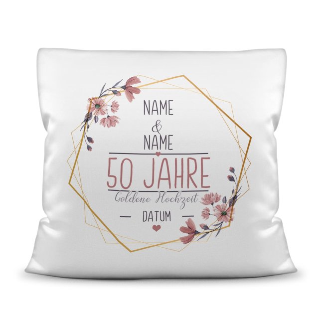 Hochzeitstag Kissen - Goldene hochzeit - mit Name &amp; Datum - Kissen Polyester Wei&szlig;