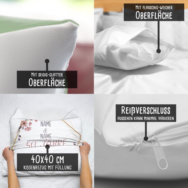 Hochzeitstag Kissen - Goldene hochzeit - mit Name &amp; Datum - R&uuml;ckseite Gr&uuml;n