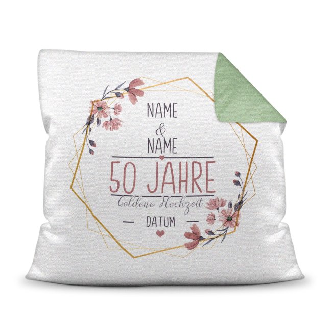 Hochzeitstag Kissen - Goldene hochzeit - mit Name &amp; Datum - R&uuml;ckseite Gr&uuml;n