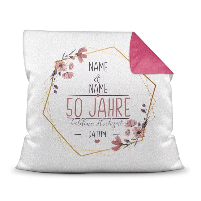 Hochzeitstag Kissen - Goldene hochzeit - mit Name &amp; Datum - R&uuml;ckseite Pink