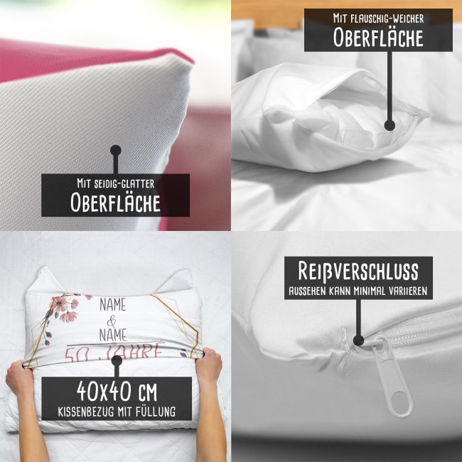 Hochzeitstag Kissen - Goldene hochzeit - mit Name &amp; Datum - R&uuml;ckseite Pink