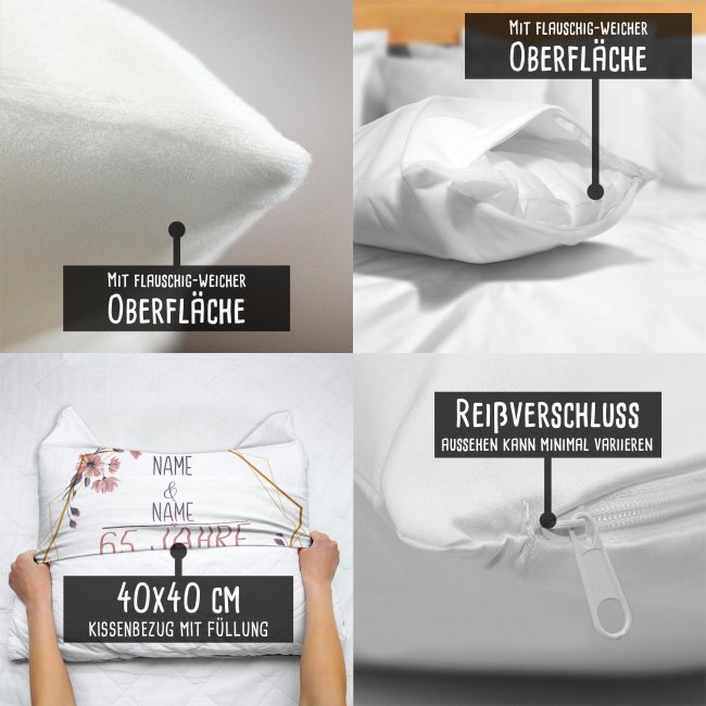 Hochzeitstag Kissen - Eiserne hochzeit - mit Name &amp; Datum - Kissen Wei&szlig; flauschig