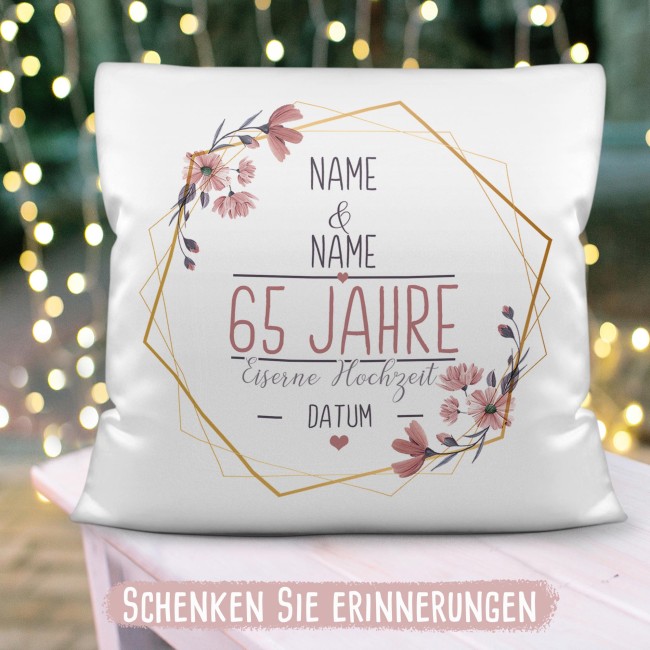 Hochzeitstag Kissen - Eiserne hochzeit - mit Name &amp; Datum - Kissen Wei&szlig; flauschig
