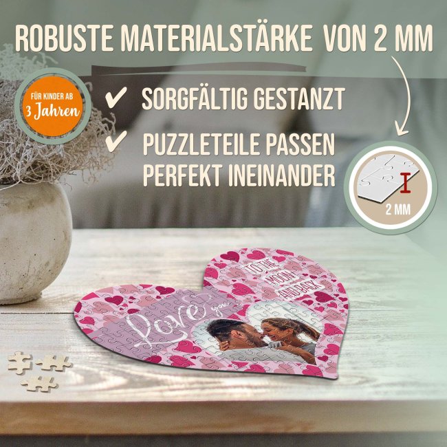 Herz Puzzle mit Foto - Love you - 63 Teile in der Metalldose