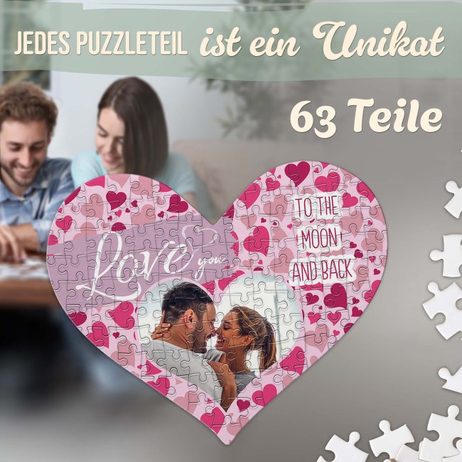 Herz Puzzle mit Foto - Love you - 63 Teile in der Metalldose