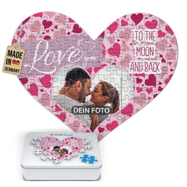 Herz Puzzle mit Foto - Love you - 63 Teile in der Metalldose