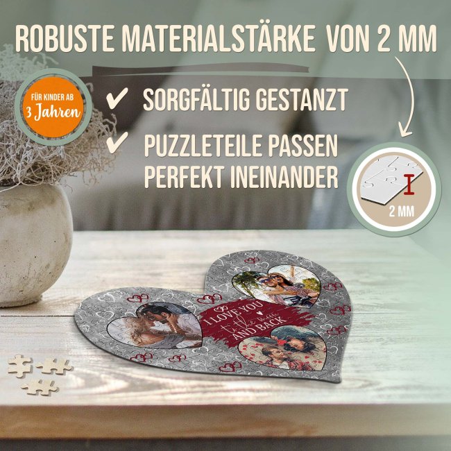 Herz Puzzle mit drei Fotos - I love you - 63 Teile in der Metalldose