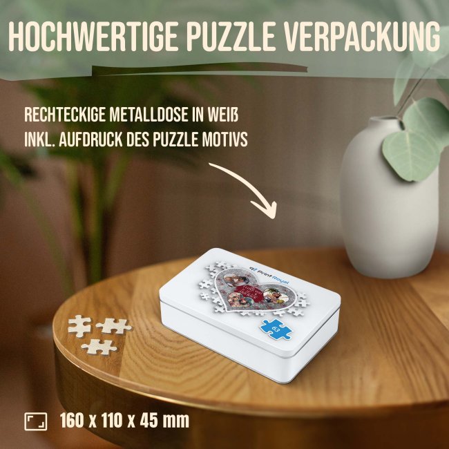 Herz Puzzle mit drei Fotos - I love you - 63 Teile in der Metalldose