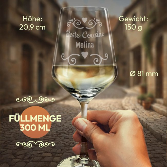 Wei&szlig;weinglas mit Gravur - Beste Cousine