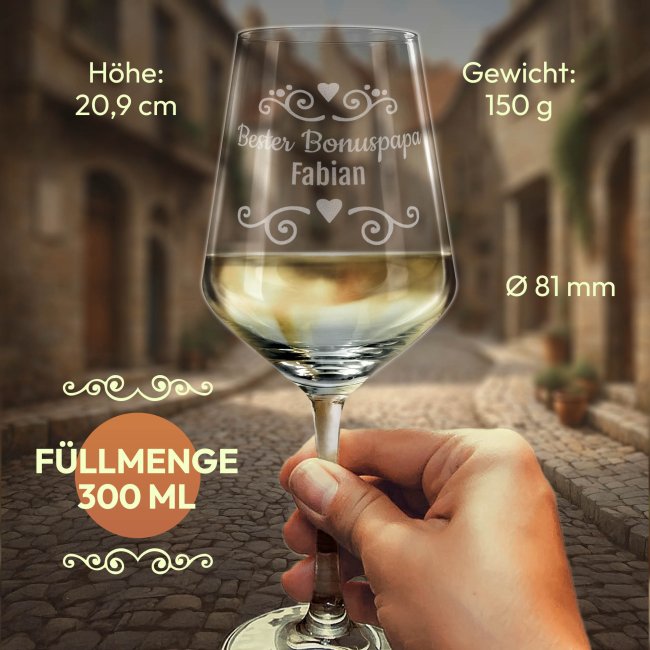 Wei&szlig;weinglas mit Gravur - Bester Bonuspapa