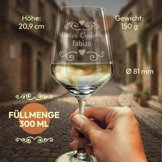 Wei&szlig;weinglas mit Gravur - Bester Verlobter