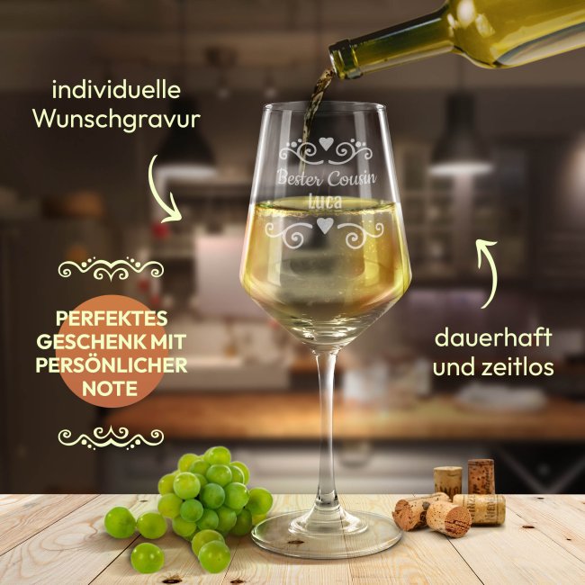 Wei&szlig;weinglas mit Gravur - Bester Cousin