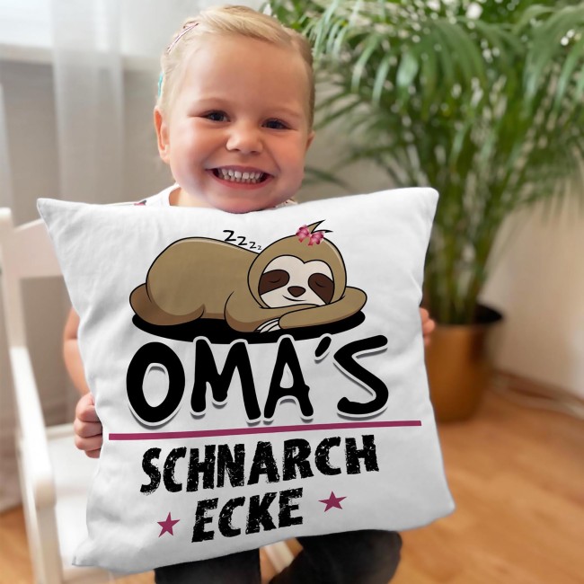 Kissen mit Spruch f&uuml;r Oma - Omas Schnarch-Ecke - R&uuml;ckseite Schwarz