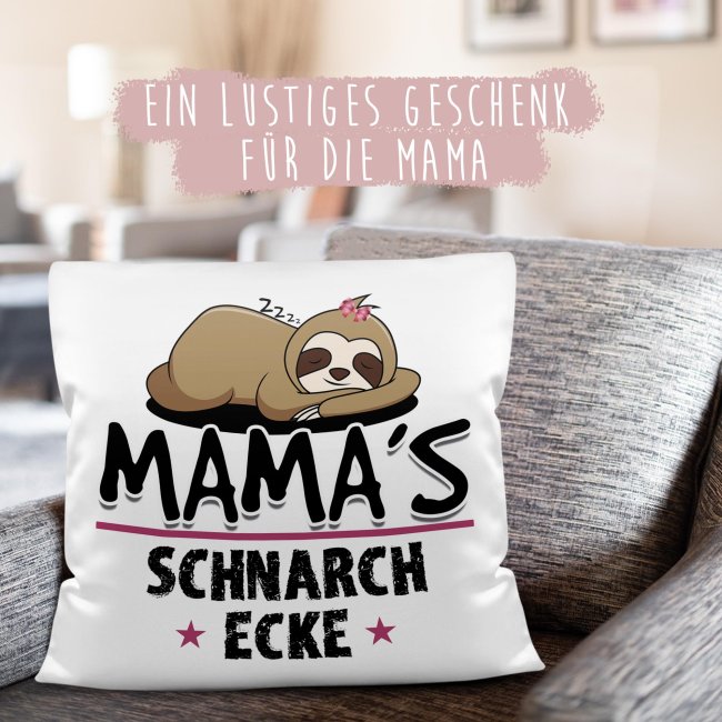 Kissen mit Spruch f&uuml;r Mama - Mamas Schnarch-Ecke - Wei&szlig; glatt