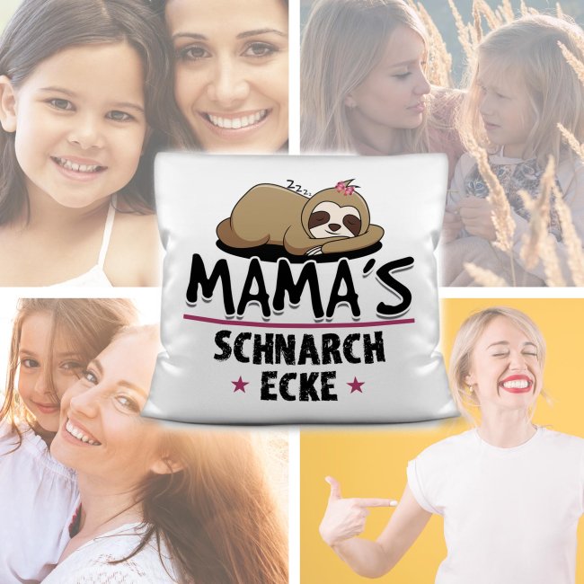Kissen mit Spruch f&uuml;r Mama - Mamas Schnarch-Ecke - Wei&szlig; glatt