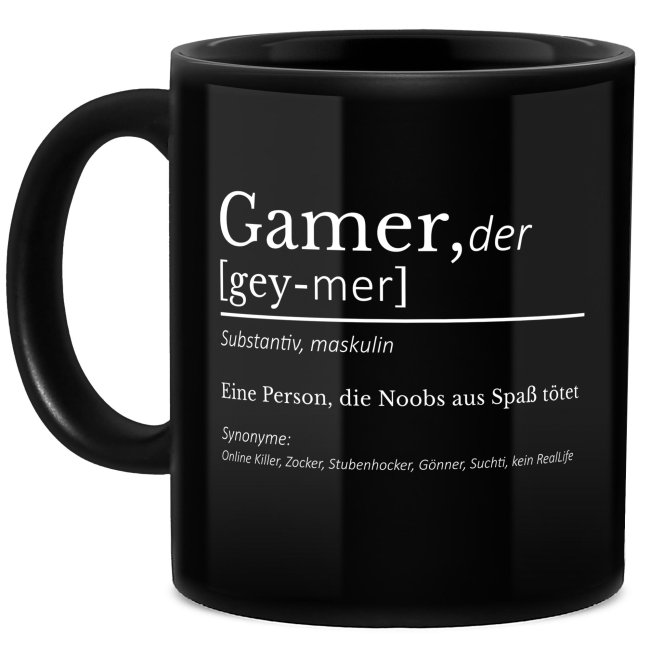 Schwarze Tasse mit Gamer-Spruch - Gamer Duden