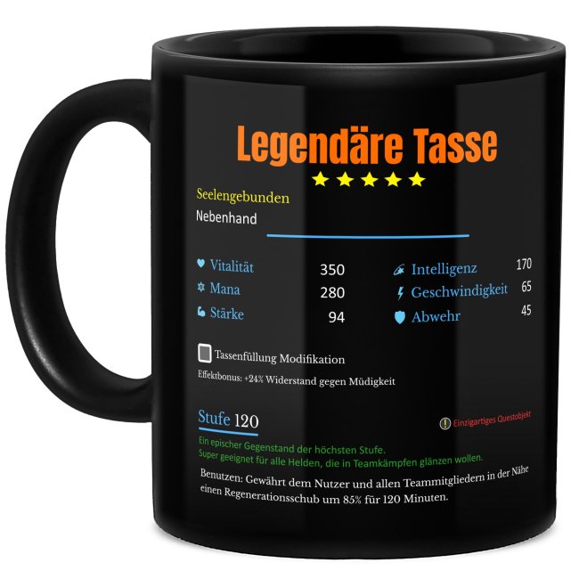 Schwarze Tasse mit Gamer-Spruch - Legendäre Tasse