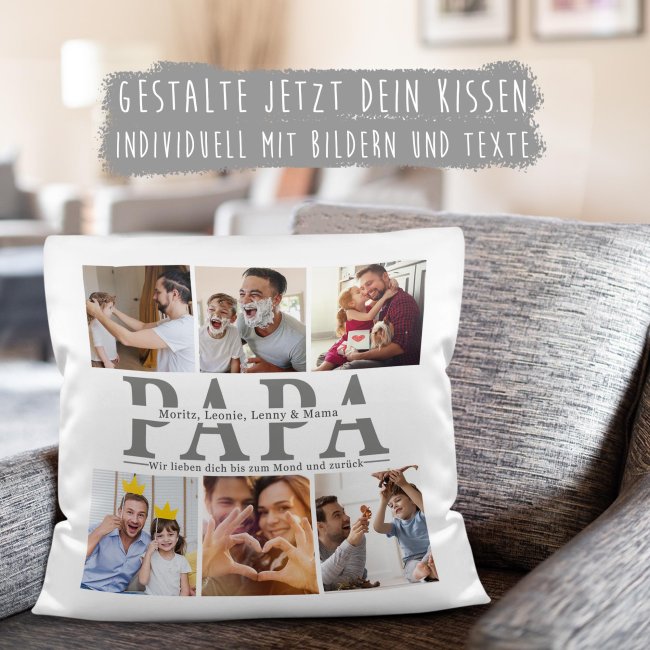 Kissen mit Fotocollage f&uuml;r Papa - Wei&szlig;