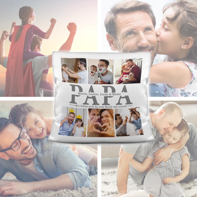 Kissen mit Fotocollage f&uuml;r Papa - Wei&szlig;