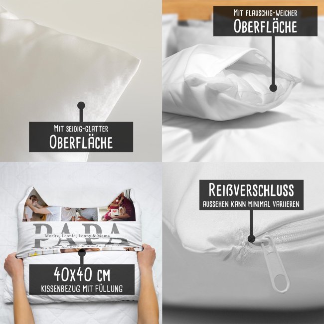 Kissen mit Fotocollage f&uuml;r Papa - Wei&szlig;