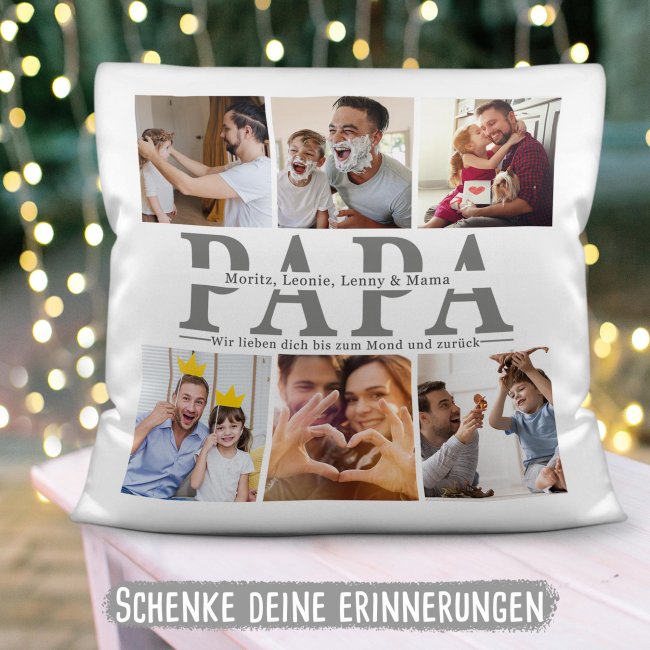 Kissen mit Fotocollage f&uuml;r Papa - Wei&szlig;
