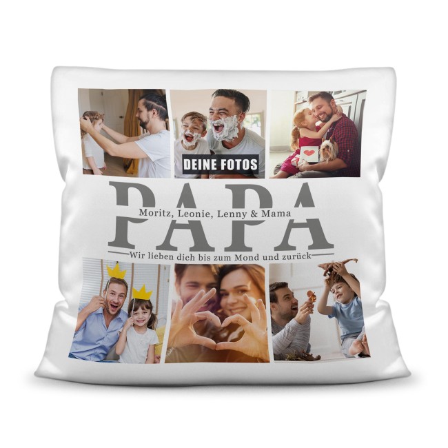 Kissen mit Fotocollage f&uuml;r Papa - Wei&szlig;